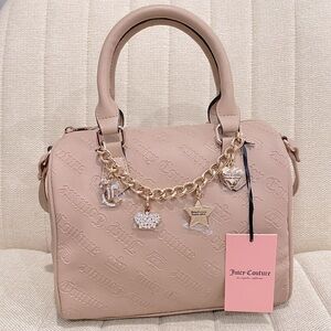 NEW Juicy Couture Cafe Brown Not Your Babe Satchel Crossbody‎ Bag Charm Chain